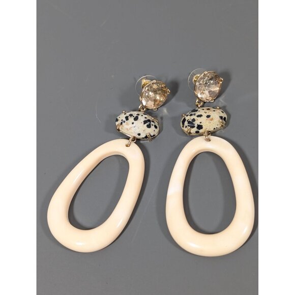 Boho Dalmation Stone Oval Dangle Rhinestone Earrings Bold Statement - Picture 3 of 7